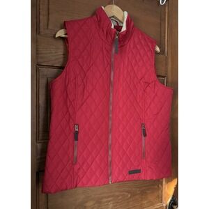 GH Bass Women Red Quilted Vest Large Full Zip Insulated Sleeveless Jacket